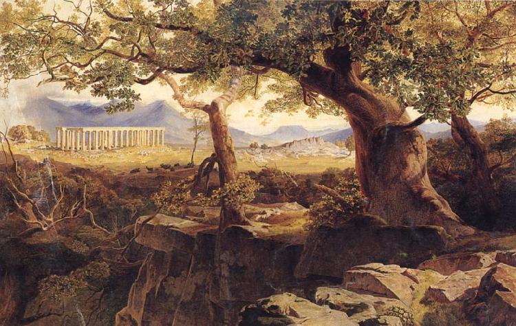 Lear, Edward The Temple of Bassae or Phigaleia,in Arcadia from the Oakwoods of Mount Cotylium.The Hills of Sparta,Ithome and Navarino in the Distance China oil painting art